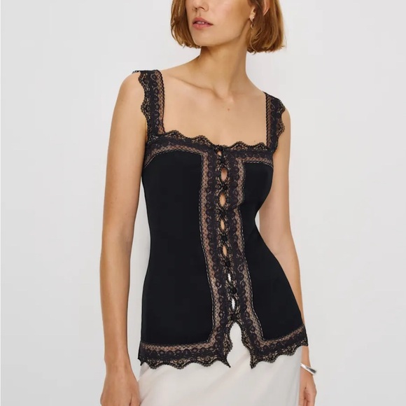 Reformation Tops - Reformation Black Lace Trim Top